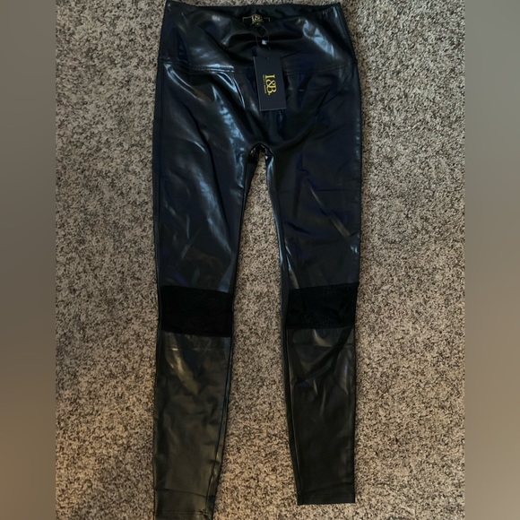 Lucky and blessed black faux leather lace cut out leggings women’s size small - Picture 2 of 5